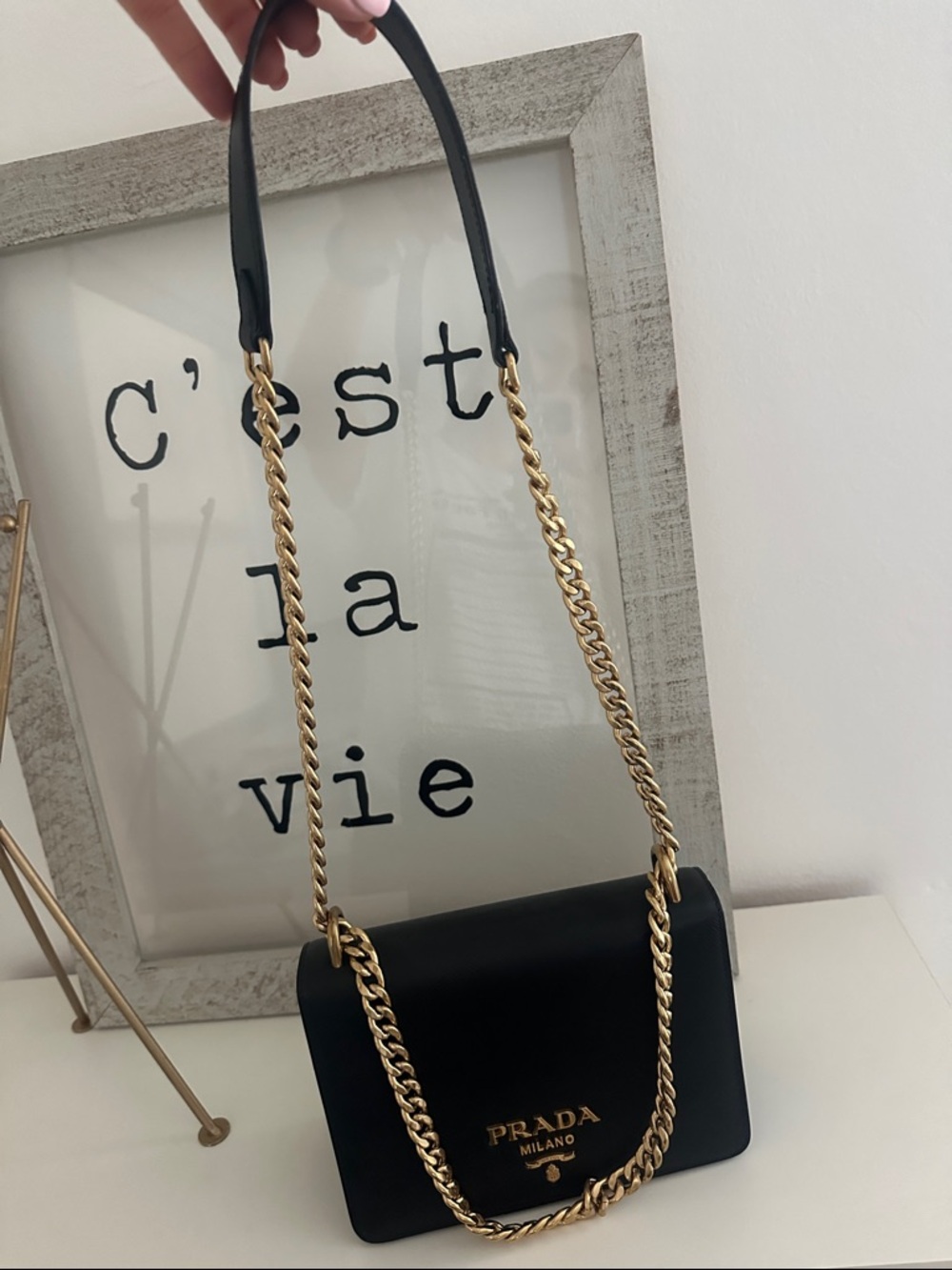 Prada Black Saffiano Crossbody with Gold Chain - Picture 5 of 5